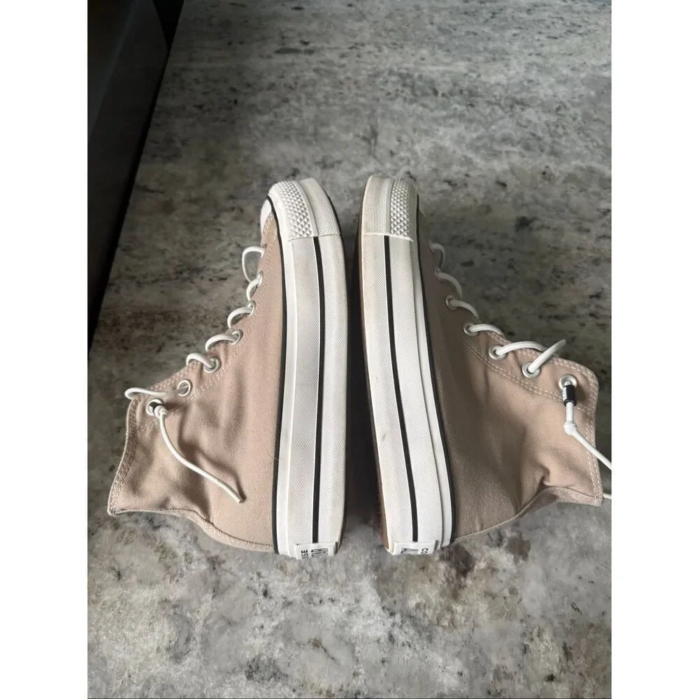 Converse Tan Neutral High Tops with stretchy Laces women’s 8 RARE COLOR